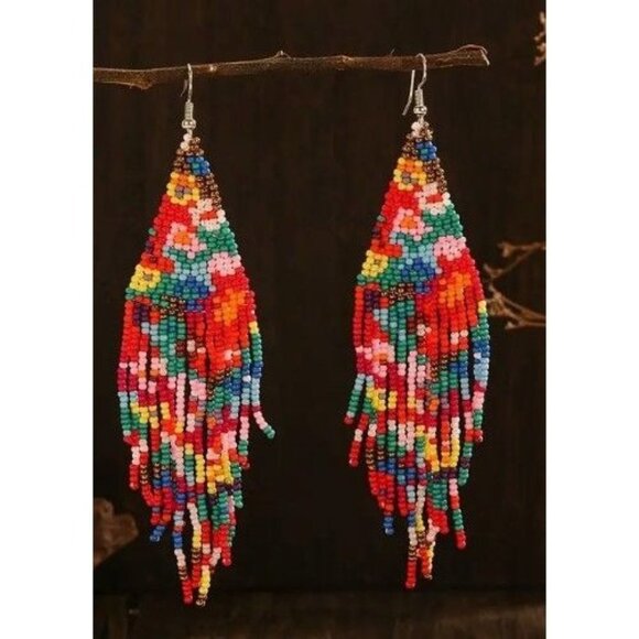 Handmade Flower Pattern Beads Tassel Drop Earring - Picture 1 of 2